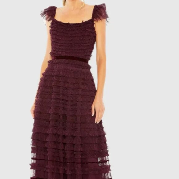 Mac Duggal Dresses & Skirts - Mac Duggal Purple Ruffle Cap Sleeve Tiered Midi Dress Style 8054